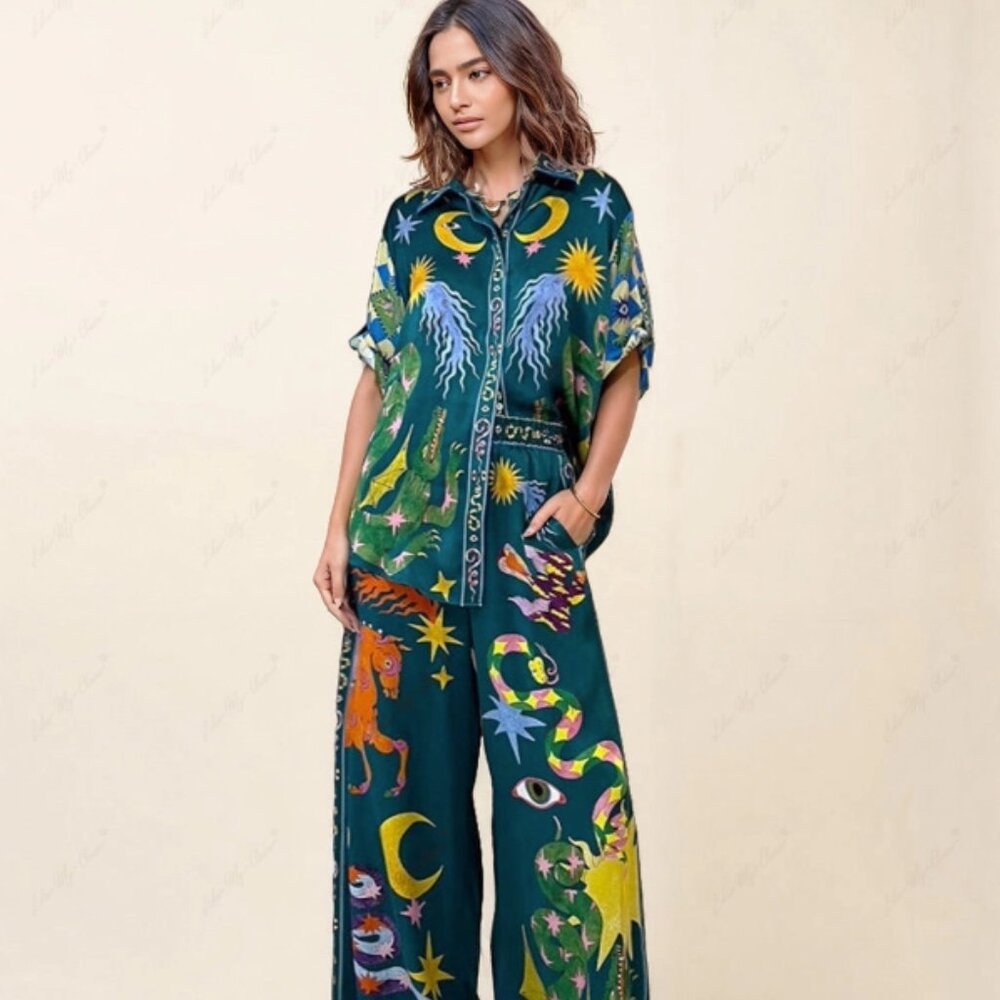 Fantasy print wide leg pant set